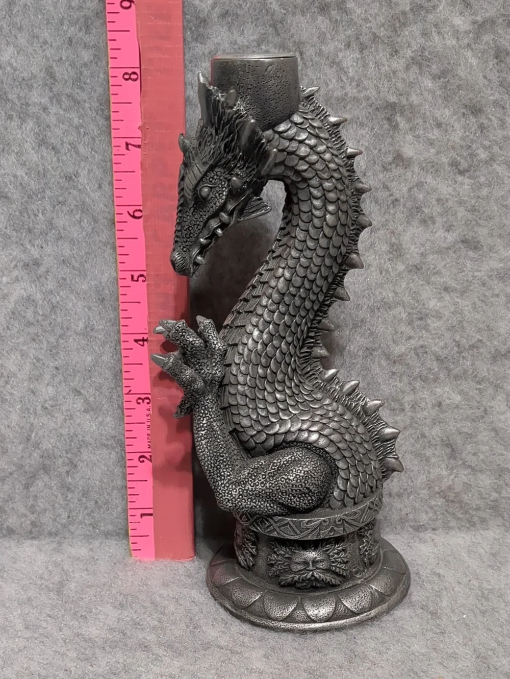 Vintage Rare Myth & Legends Dragon Taper Candle Holder Grey Dark